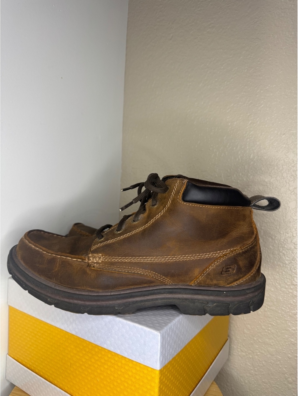 Skechers Segment Brown Leather Chukka Boots Men’s Size 10 Comfort Casual Used - Picture 2 of 6